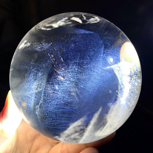 天然白水晶蓝针球摆件