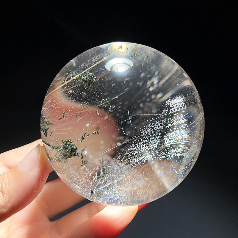 天然绿幽灵发晶球摆件