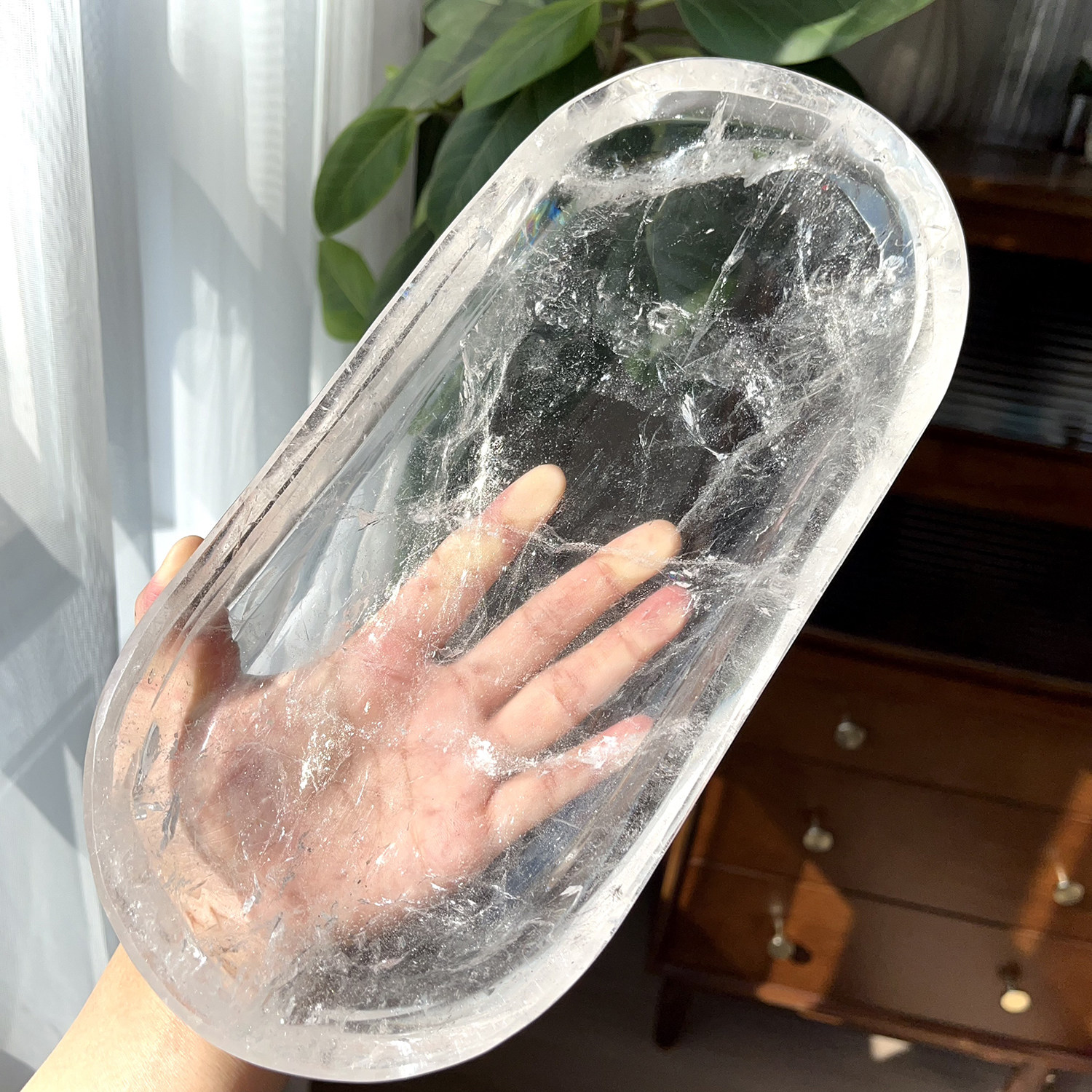 天然白水晶盘子消磁碗摆件