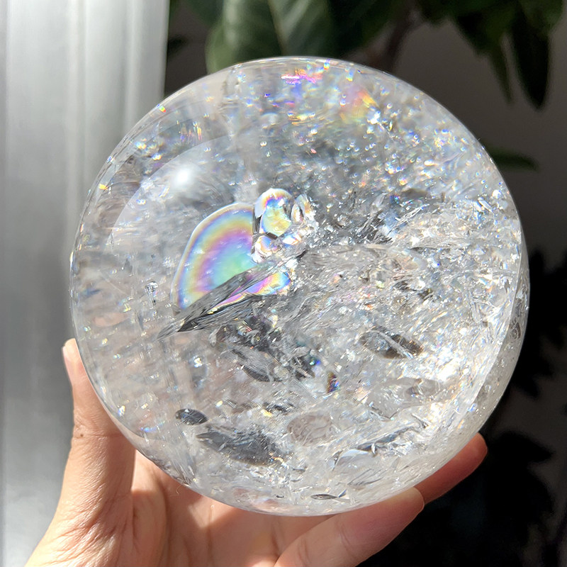 天然喜马白水晶彩虹球钻石花瓣彩阿赛球10.8cm高频水晶球一物一图