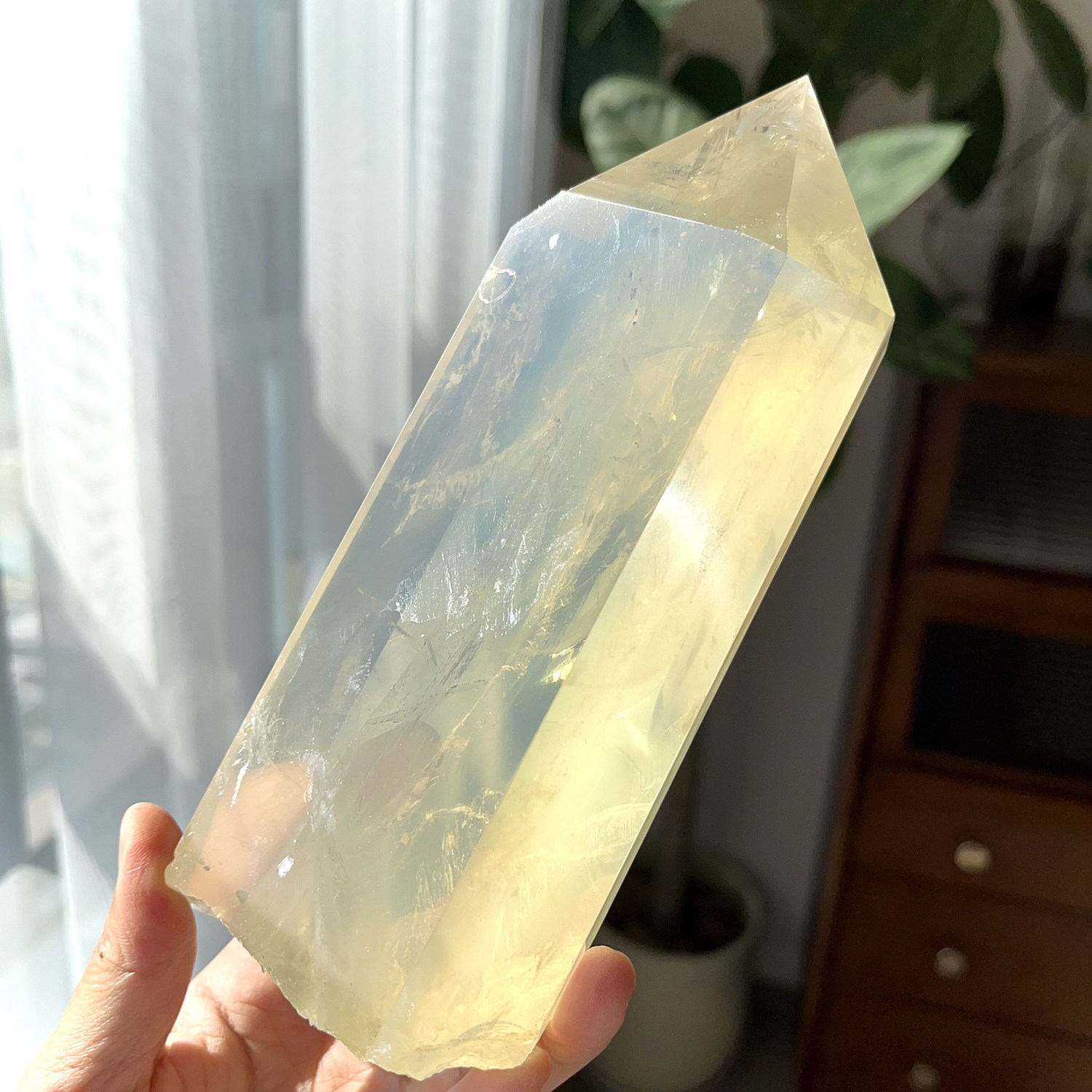 天然福利巴西黄水晶柱彩虹六棱柱