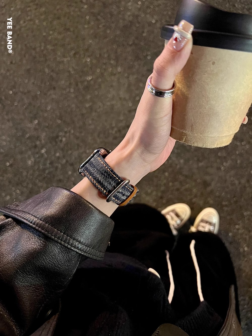 老钱风撞色丹宁复古苹果手表带适用applewatch3456S9SES7S8iwatch