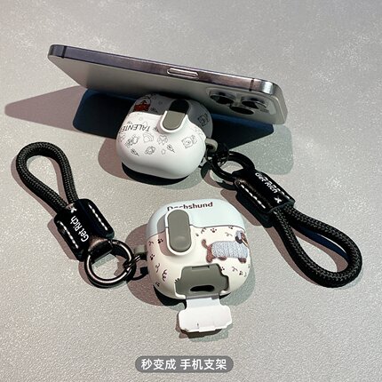 自动弹盖锁扣开关适用华为freeclip2耳机保护壳freeclip带支架freeBuds7i卡通腊肠狗freeBuds pro5新款保护套
