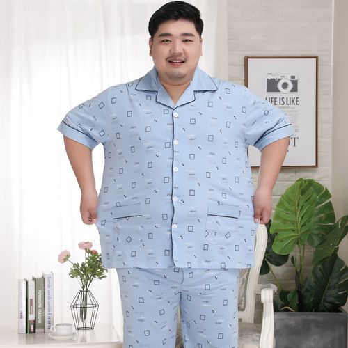 夏季男士纯棉短裤睡衣肥佬家居服