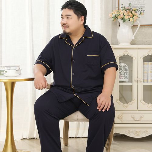 男士格子大码肥佬翻领短袖长裤