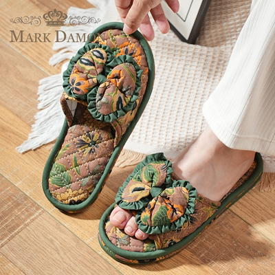 布艺蝴蝶结三层布底静音家居拖鞋