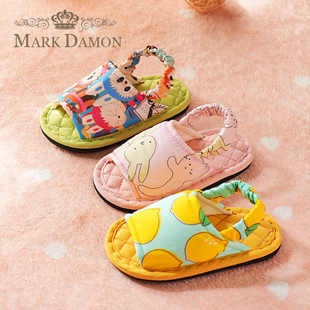 3岁居家纯棉布艺布底静音卡通可爱春秋家居室内地板拖鞋 儿童1