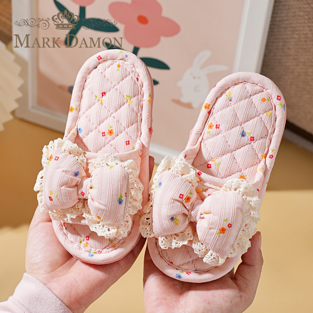 儿童小中大童新款居家纯棉布艺布底加厚静音韩版家居室内地板拖鞋