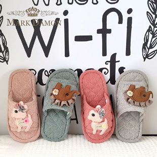 儿童纯棉卡通布艺静音防滑小中大童软牛筋底家居室内拖鞋 新款 四季
