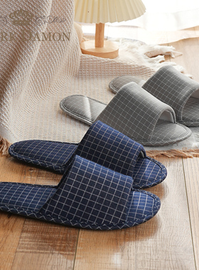 新款男士外贸简约格子高端居家防滑TPR家居室内地板拖鞋四季柔软