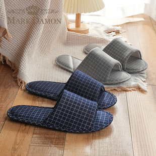 新款男士外贸简约格子高端居家防滑TPR家居室内地板拖鞋四季柔软