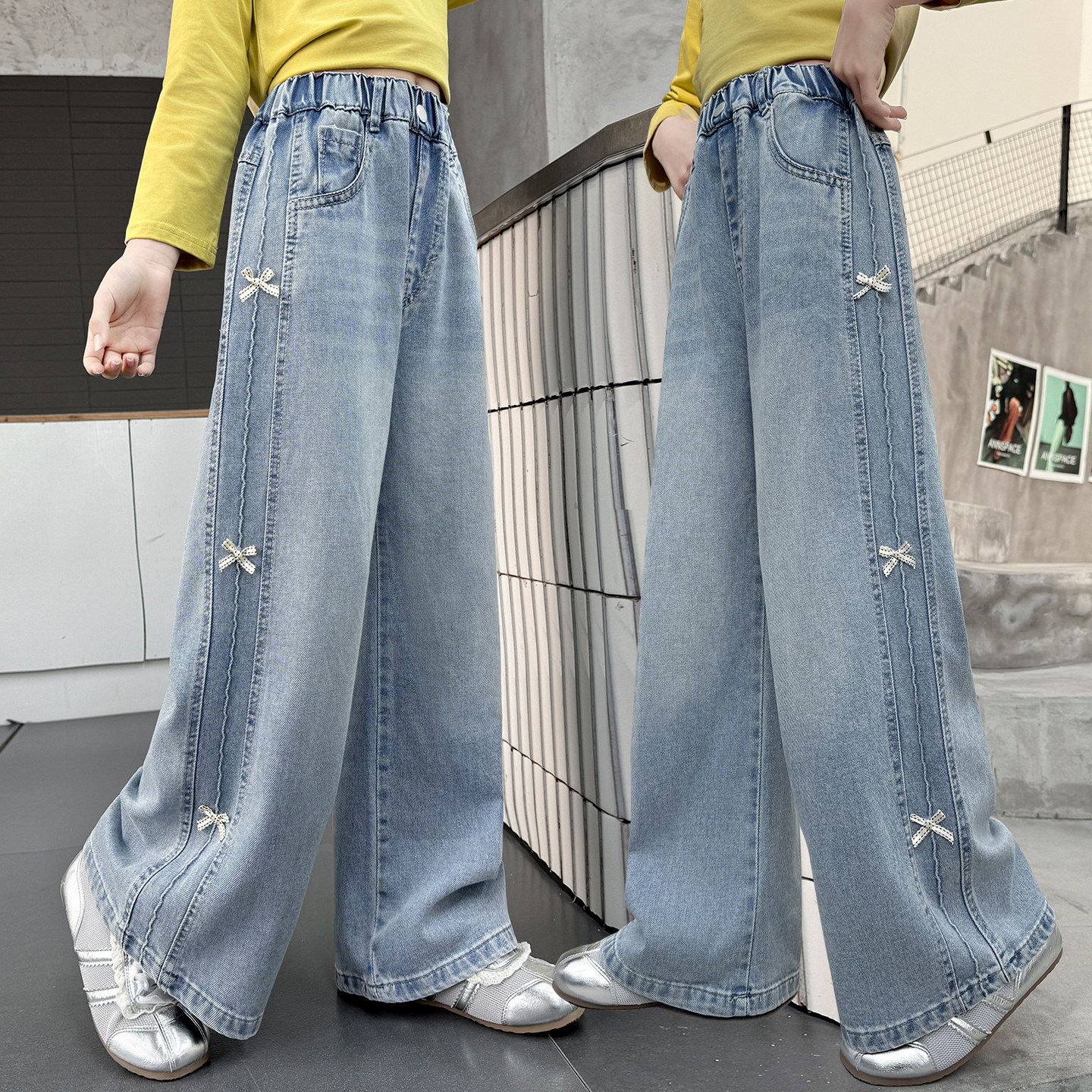 女童裤子春秋装2026新款儿童牛仔裤春季小女孩休闲初中生阔腿长裤