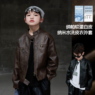 春秋款 潮酷痞帥時髦夾克男孩上衣洋氣 兒童裝 男童皮衣外套2025新款