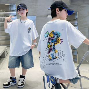 男童短袖T恤夏季2026新款中大童薄款男孩夏装儿童痞帅风圆领上衣t
