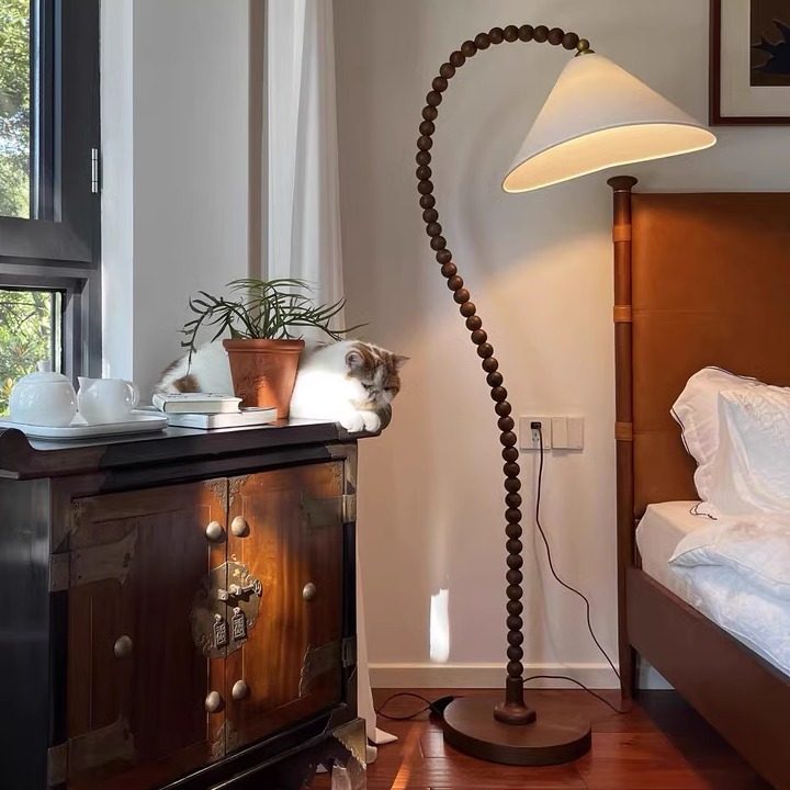 法式中古客厅落地灯中式实木地埋灯书房覆古风民宿钓鱼灯装饰气氛