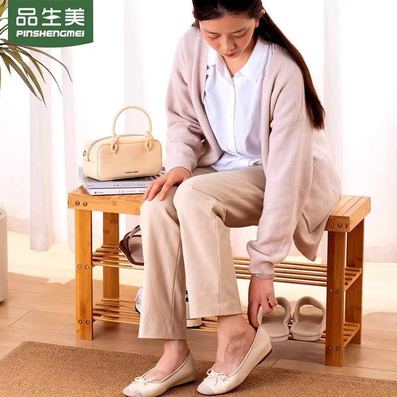 品生美全竹换鞋凳多功能入户凳子