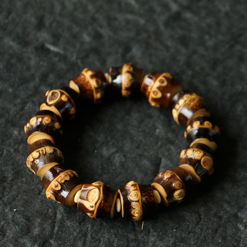 精品天然十几年满钉老紫竹鞭文玩手串竹根手链把玩竹串竹根雕把件