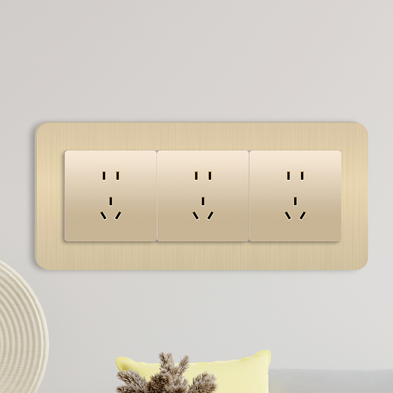 亚克力开关贴新款香槟金色开关插座面板三联插座墙壁电源插座套