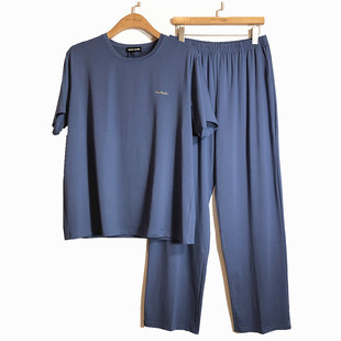 皮尔卡丹夏季男士圆领短袖长裤家居服套装棉莫代尔睡衣裤PJ211172