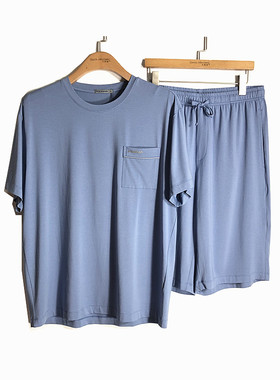 豪门夏季男士棉莫代尔睡衣圆领短袖短裤休闲家居服套装MH250096