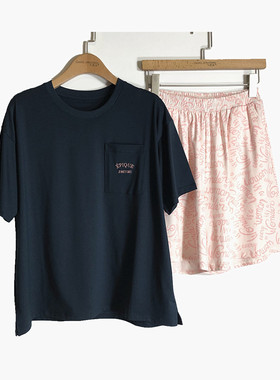 caser凯撒夏季睡衣女士森格全棉情侣短袖短裤家居服套装BM01-F818