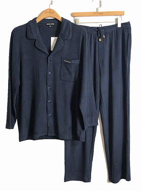 皮尔卡丹男士开襟长袖睡衣睡裤套装双面磨绒内衣家居服PF271019