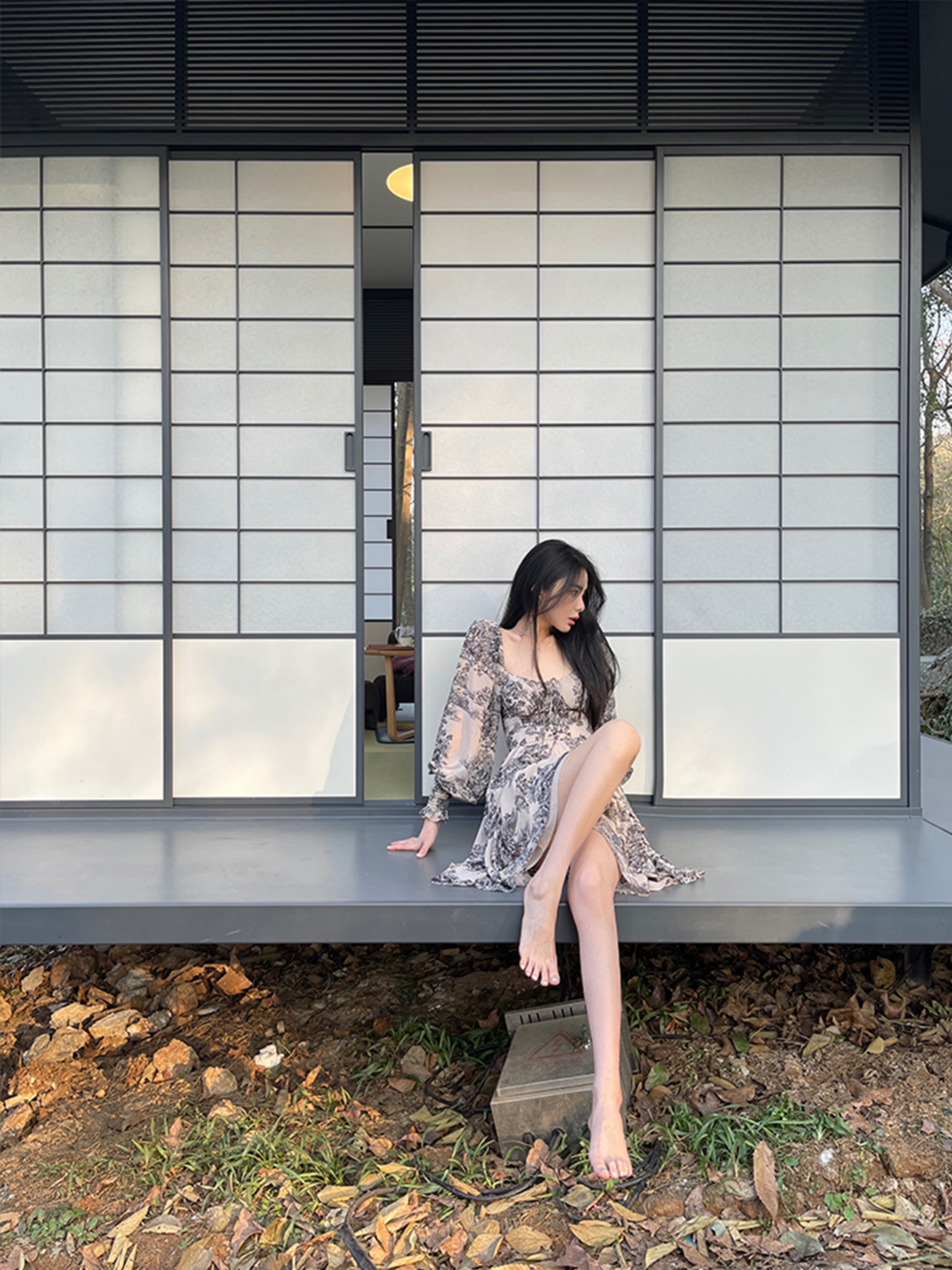 New medium and long French design small crowd floral dress spring