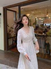 White lace dress women's fall 2020 new long sleeve mid long style slim long skirt autumn winter bottom skirt