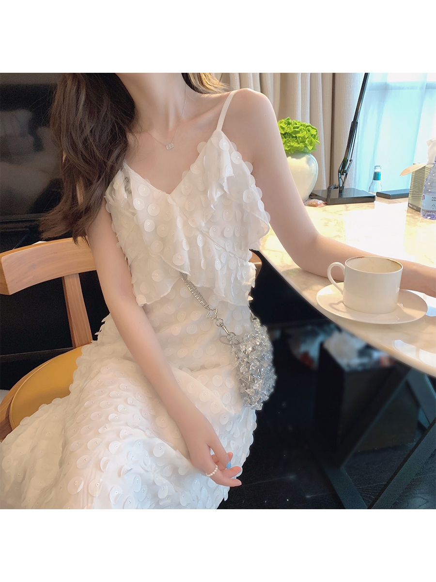 Advanced sense suspender skirt women's new spring tea break French medium length dress first love dress