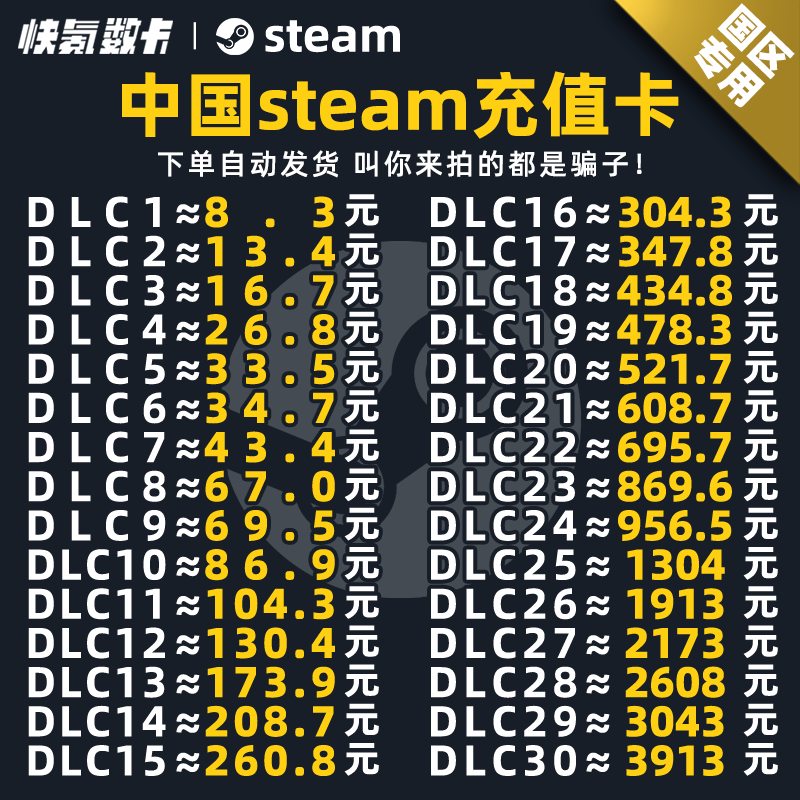 自动发货中国区Steam充值卡CDK