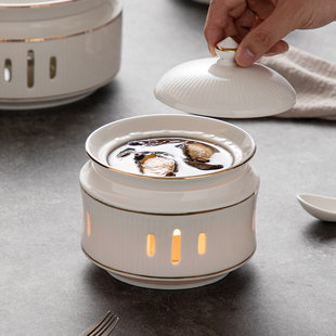 海参金边陶瓷酒店燕窝碗汤盅加热盅炖盅鱼翅蜡烛参位上菜暖炉餐具