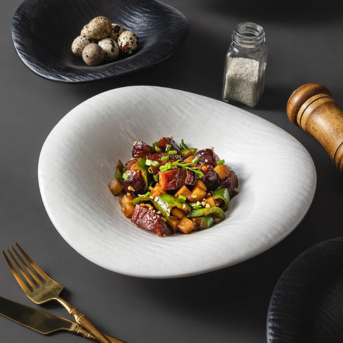 陶瓷釉下彩创意石纹不规则盘子