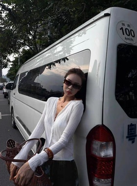 2026夏新松弛氛围感V领蕾丝花边薄款透气针织开衫PDD300003