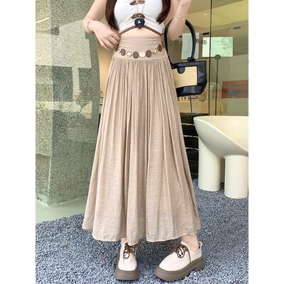 2026夏新松弛感高腰coin装饰百搭棉麻感半身裙PDD300051