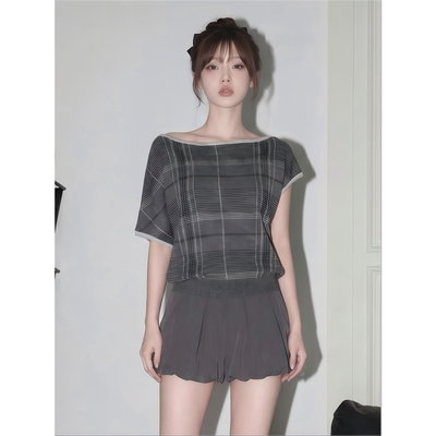 夏季新款设计感不规则单肩百搭针织衫休闲2026短袖上衣CSKDG01500