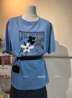 【Suizi】韩系立体印花大版新款女装T恤衫+腰带