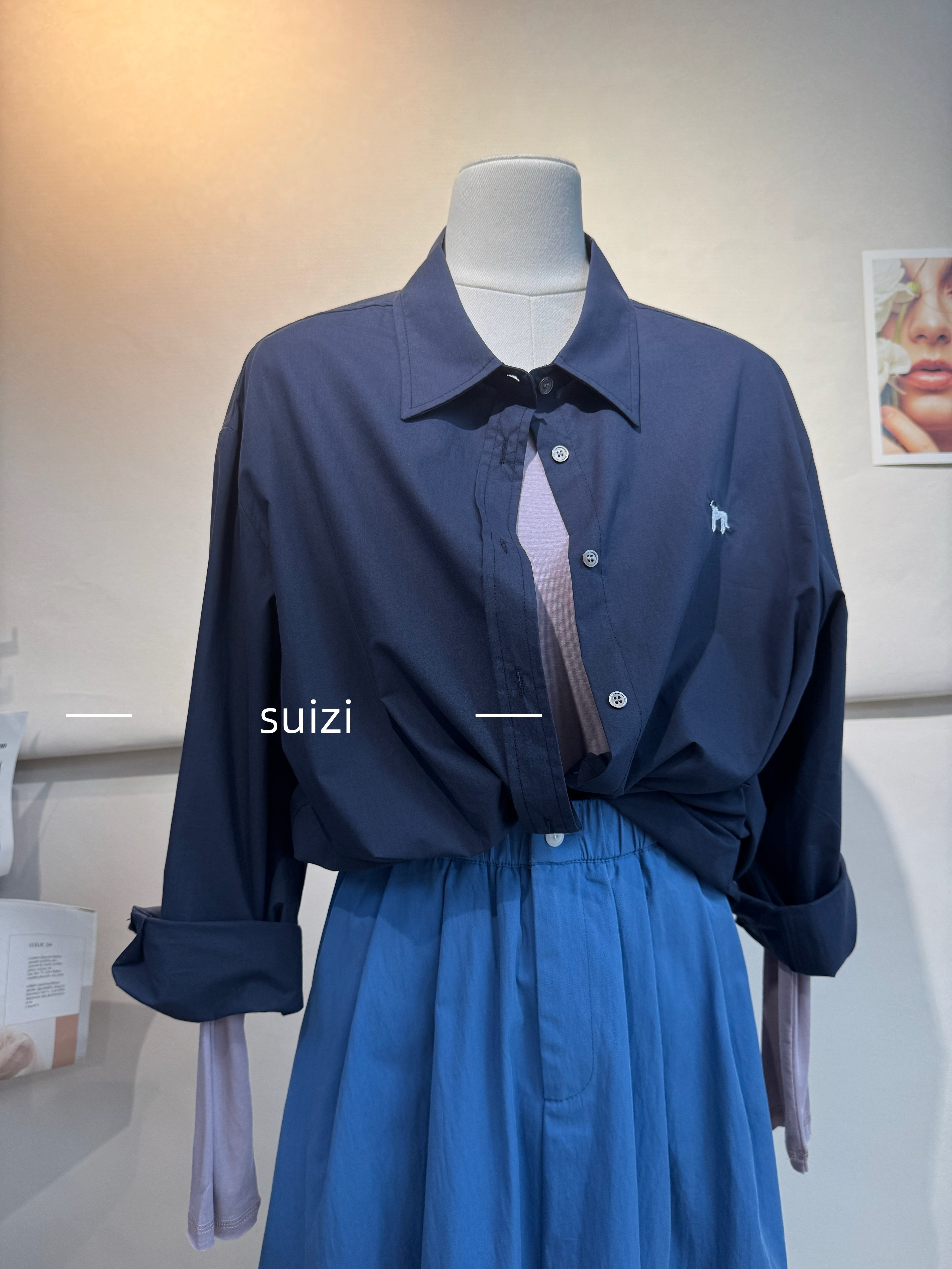 【Suizi】韩系慵懒风25春秋新款单排扣长袖刺绣百搭休闲宽松衬衫