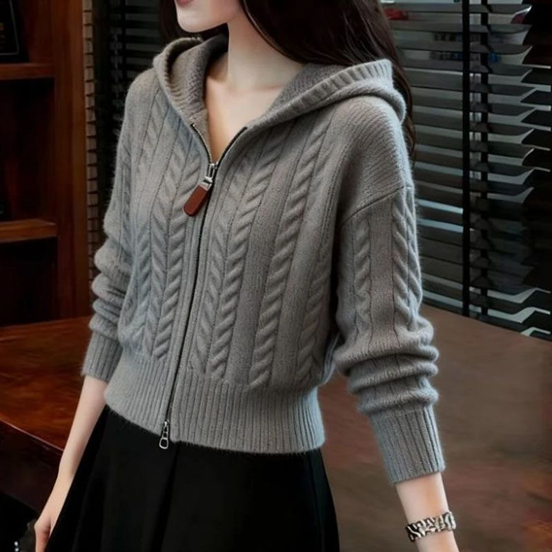 红色连帽毛衣开衫女士秋冬慵懒高级感减龄洋气宽松显瘦针织衫上衣,女装/女士精品,毛衣,淘宝优惠券,粉丝福利购,淘宝优惠卷