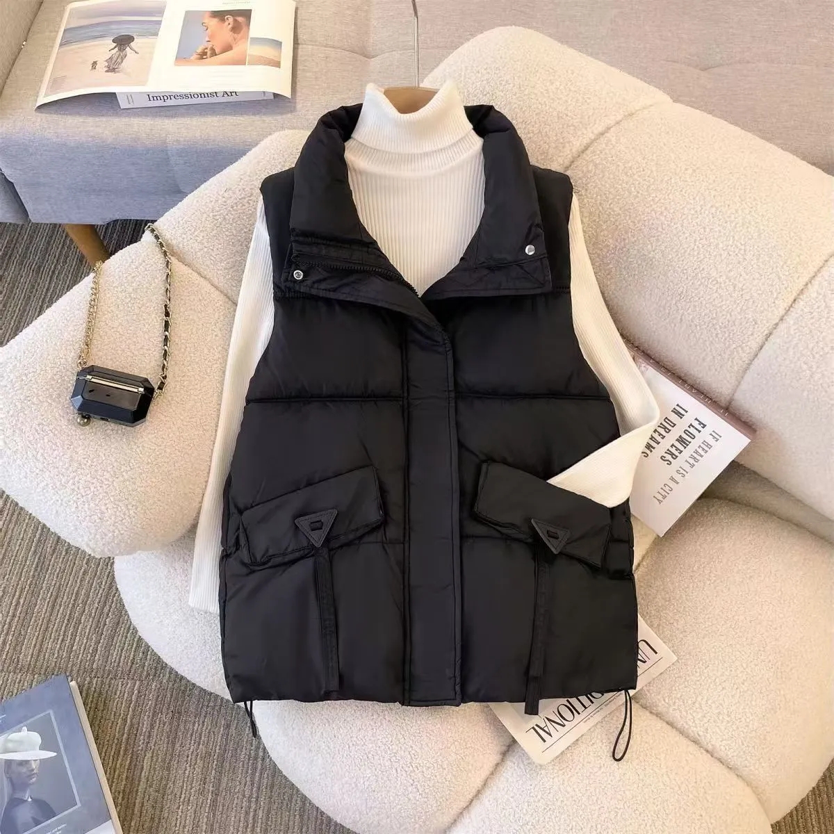 大码羽绒棉服马甲外套女秋冬季2025新款短款加厚立领无袖马夹背心