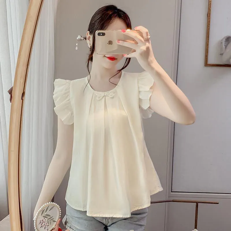 设计感小飞袖雪纺衬衫女百搭夏新款国风宽松显瘦无袖背心衬衣上衣