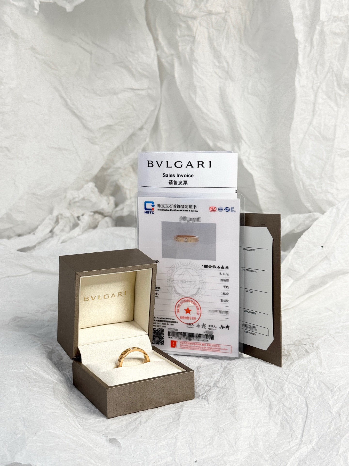 Bvlgari 宝格丽52码玫瑰金单钻签名戒指 正品保真 支持鉴定