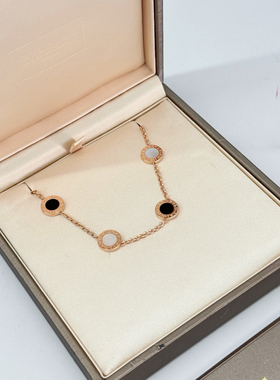 Bvlgari宝格丽ML号玫瑰金黑白四环圆饼手链 正品保真 支持鉴定