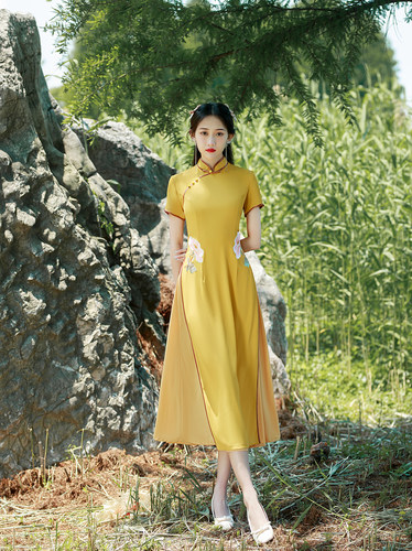 2022新款中式禅意茶服奥戴改良年轻款旗袍连衣裙女中国风绣花复古