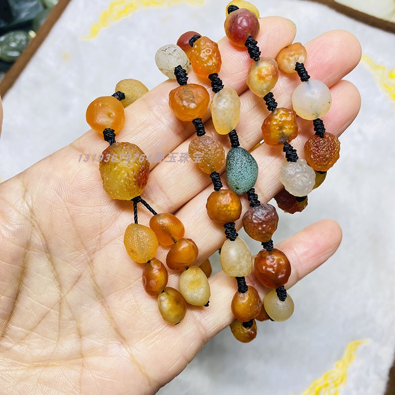 清货天然阿拉善玛瑙项链戈壁七彩糖果色葡萄干玛瑙毛衣链彩色原石