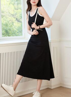 【质做高品】撞色设计感大摆背心连衣裙女夏2025新款纯棉显瘦长裙