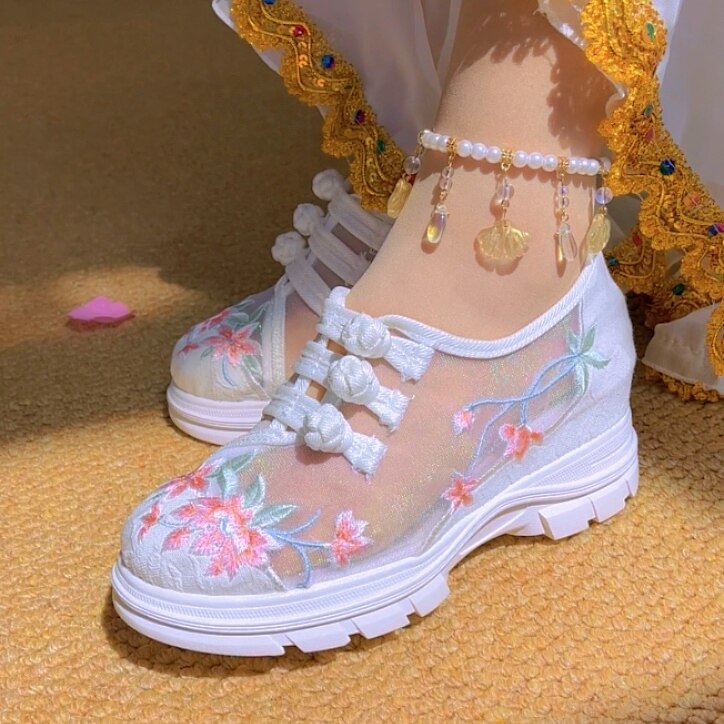 新中式老北京布鞋女夏季网纱鞋汉服休闲运动鞋内增高平底绣花女鞋