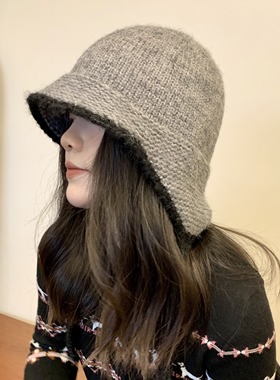 极简文艺针织渔夫帽女秋冬韩版羊毛混纺时髦百搭护耳系带飞行帽子