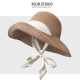 日系绑带蝴蝶结可折叠草帽女夏天出游遮阳赫本大沿法式 度假防晒帽
