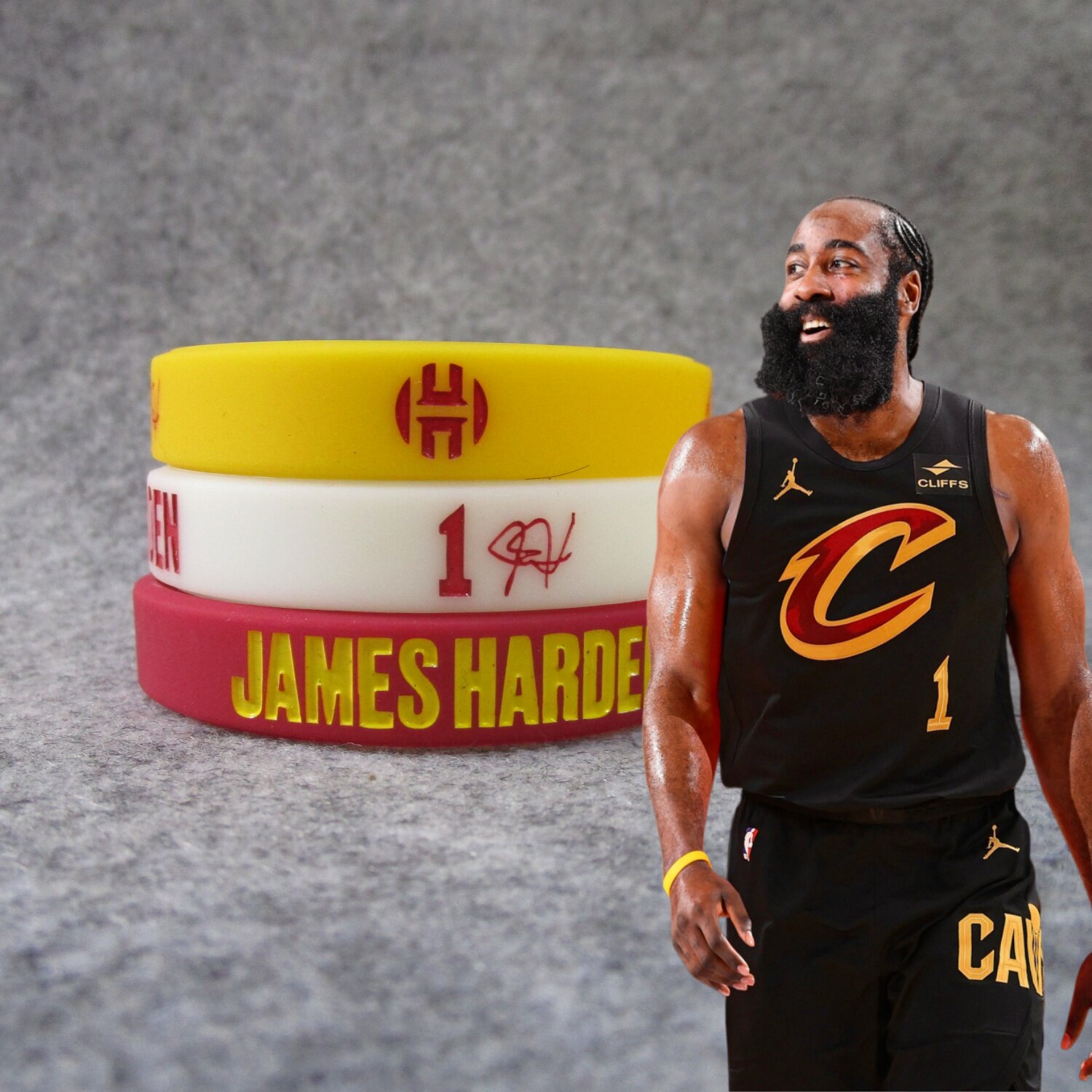 骑士队1号篮球星哈登签名运动手环硅胶腕带球迷饰品夜光米切尔阿