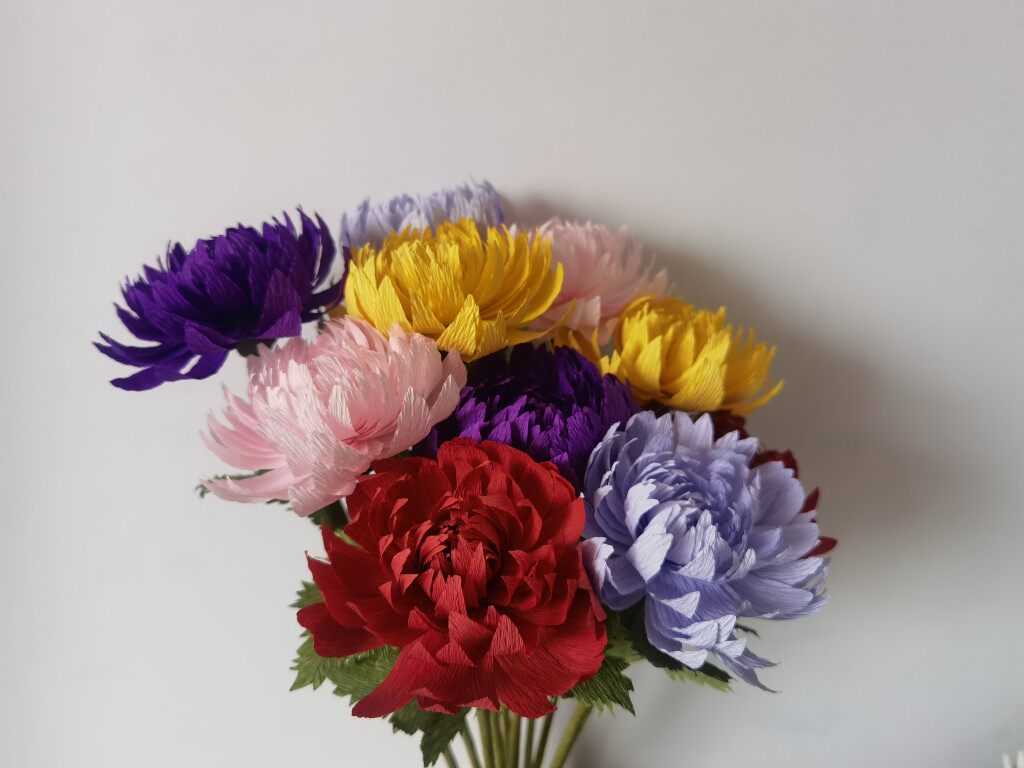 皱纹纸菊花成品褶皱纸手工diy手作纸艺花手工课劳技课作业纪念花